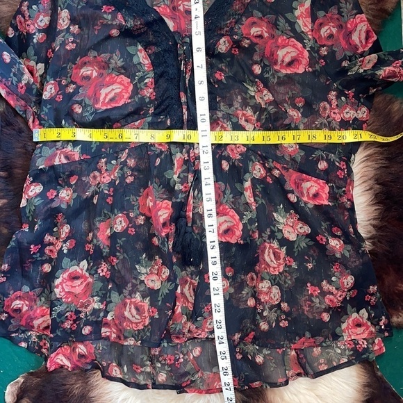 Torrid Black and Red Floral Sheer Long Sleeve - Picture 7 of 7